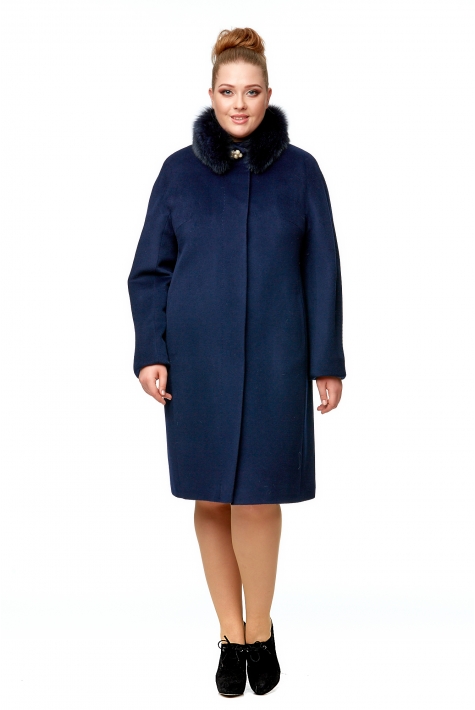 Женское пальто из текстиля с воротником, отделка песец 8002012