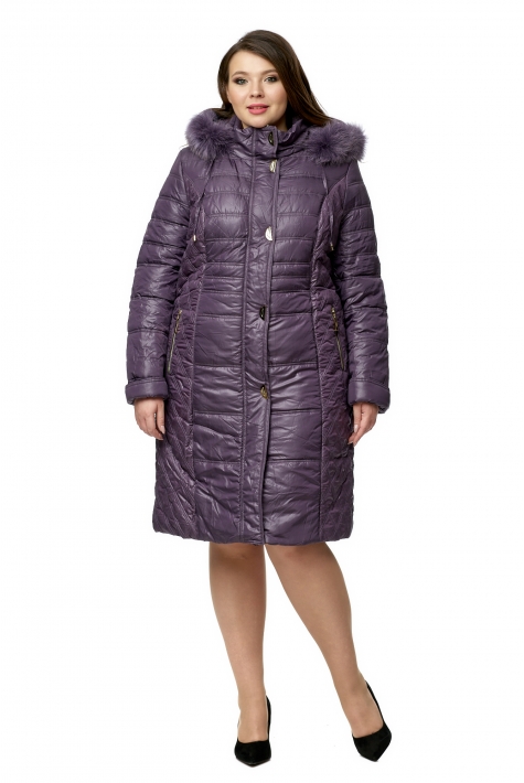 Женское пальто из текстиля с капюшоном, отделка песец 8009986