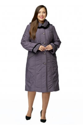 Длинное женское пальто из текстиля с капюшоном, отделка норка