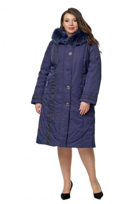 Женское пальто из текстиля с капюшоном, отделка песец 8010026