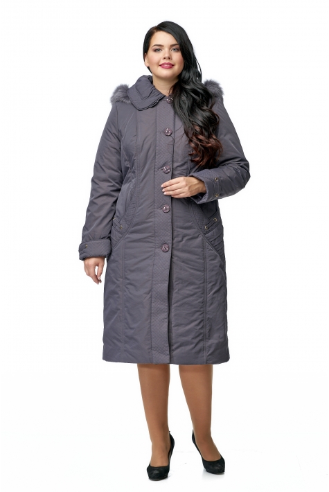 Женское пальто из текстиля с капюшоном, отделка песец 8010083