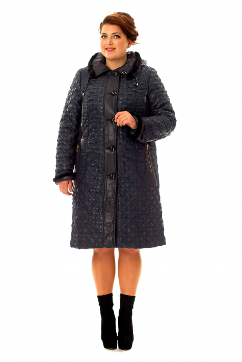 Женское пальто из текстиля с капюшоном, отделка норка 8015928