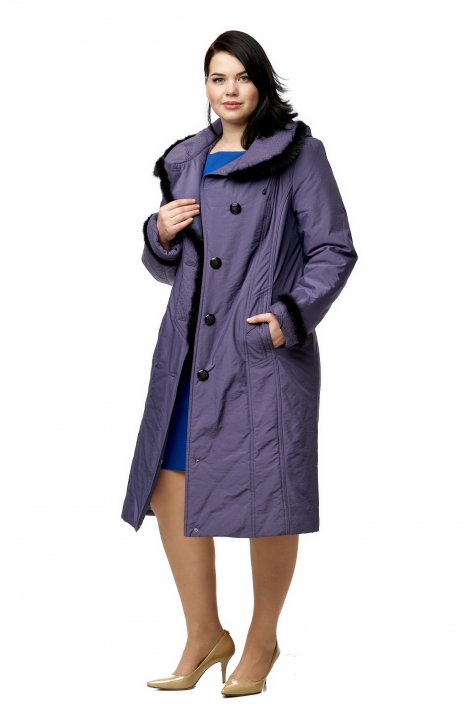 Женское пальто из текстиля с капюшоном, отделка норка 8015937