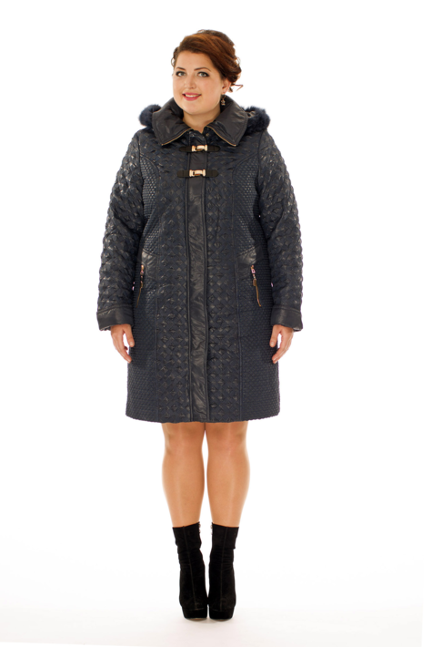 Женское пальто из текстиля с капюшоном, отделка песец 8015939