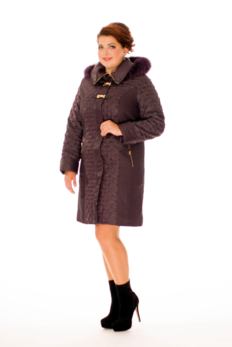 Женское пальто из текстиля с капюшоном, отделка песец 8015945