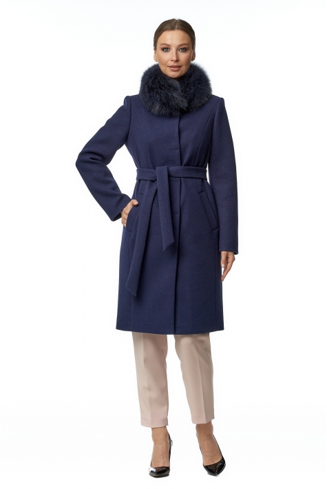 Женское пальто из текстиля с воротником, отделка песец 8016817