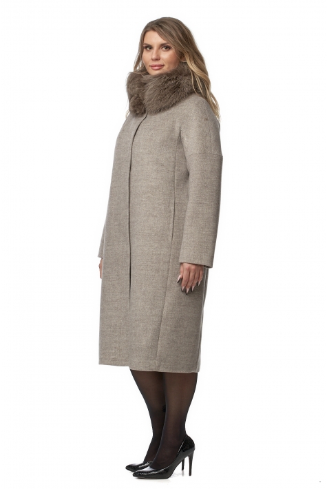 Женское пальто из текстиля с воротником, отделка песец 8019023