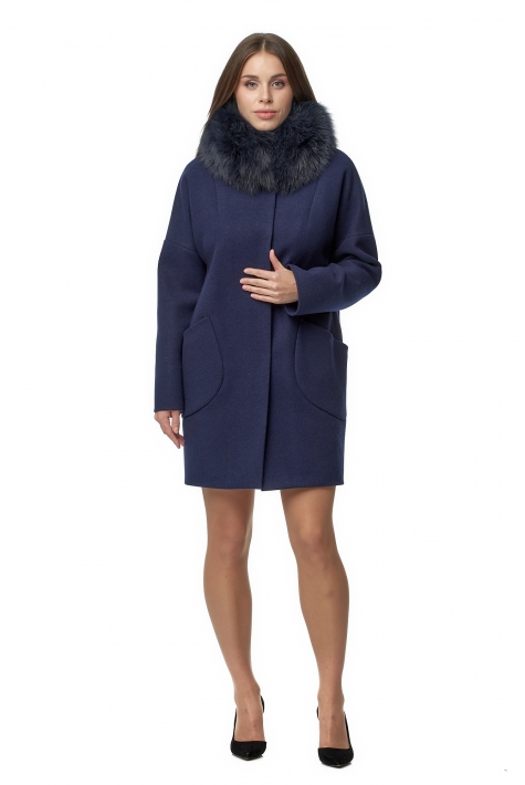 Женское пальто из текстиля с воротником, отделка песец 8019101