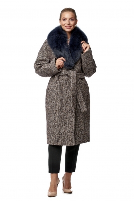 Зимнее женское пальто из текстиля с воротником, отделка песец
