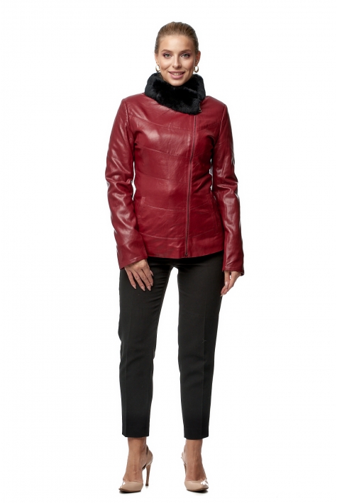 Женская кожаная куртка из эко-кожи с воротником, отделка искусственный мех 8019563